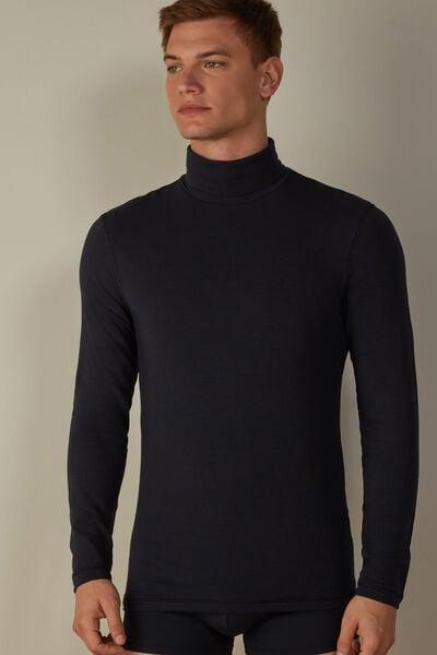 Blue Long-Sleeve High-Neck Top, , medium