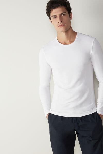 White Long-Sleeved Modal Cashmere Top, , large image number 1