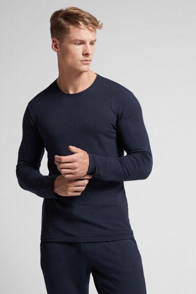 Blue Long-Sleeved Modal Cashmere Top, , large image number 1