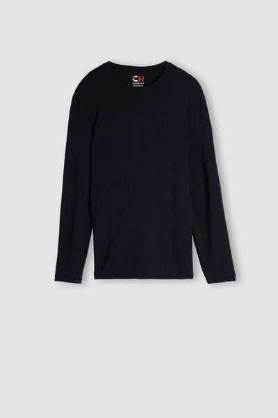 Blue Long-Sleeved Modal Cashmere Top, , large image number 2