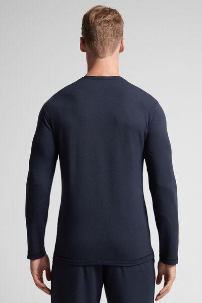 Blue Long-Sleeved Modal Cashmere Top, , large image number 3