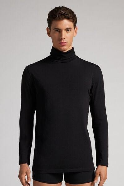 Black Long-Sleeved Merino Wool Top, Black, medium