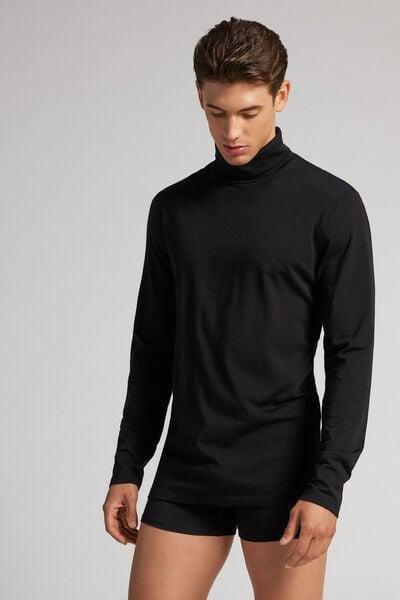 Black Long-Sleeved Merino Wool Top, Black, large image number 1