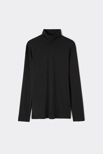 Black Long-Sleeved Merino Wool Top, Black, medium