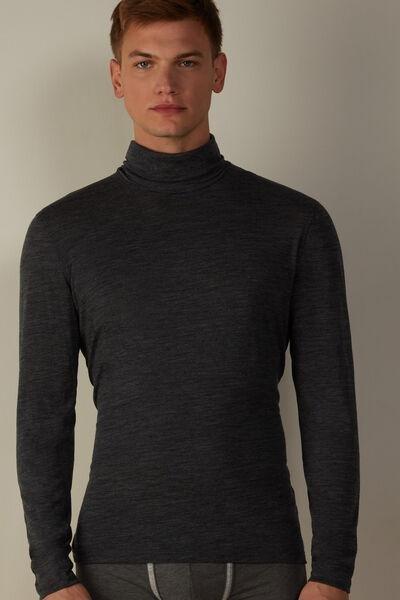 Grey Blend Long-Sleeved Merino Wool Top, , medium