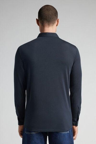 Navy Long Sleeve Merino Wool Shirt, Midnight Blue, large image number 3