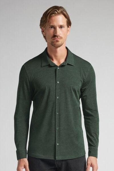 Green Long Sleeve Wool Shirt, B601_981J, medium