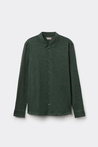 Green Long Sleeve Wool Shirt, B601_981J, medium