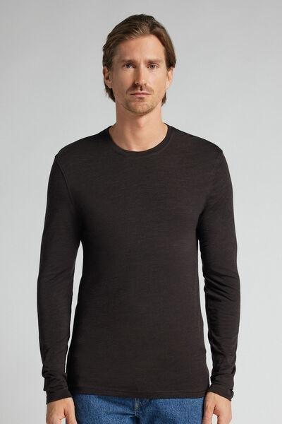 Brown Long-Sleeve Round-Neck Merino-Wool Top, B601_775J, large image number 0