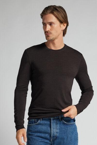 Brown Long-Sleeve Round-Neck Merino-Wool Top, B601_775J, large image number 1