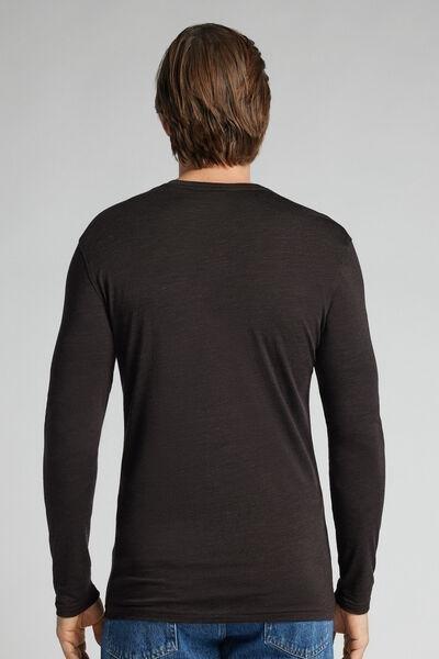 Brown Long-Sleeve Round-Neck Merino-Wool Top, B601_775J, large image number 3