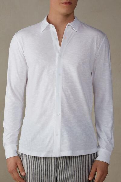 Intimissimi UOMO - White Long-Sleeved Slub Cotton Shirt