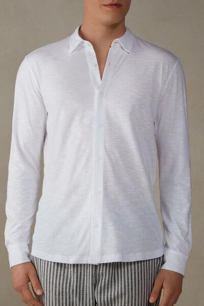 White Long-Sleeved Slub Shirt, , large image number 0