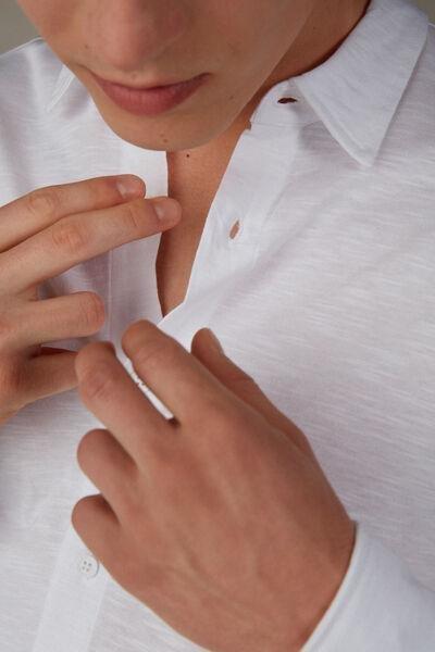 White Long-Sleeved Slub Cotton Shirt, , large image number 1