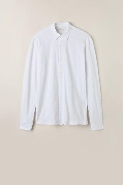 Intimissimi UOMO - White Long-Sleeved Slub Cotton Shirt