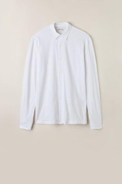White Long-Sleeved Slub Cotton Shirt, , large image number 2