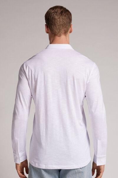 White Long-Sleeved Slub Cotton Shirt, , large image number 3