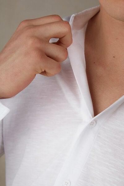 White Long-Sleeved Slub Shirt, White, large image number 5