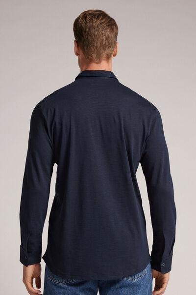 Blue Long-Sleeved Slub Cotton Shirt, , large image number 3