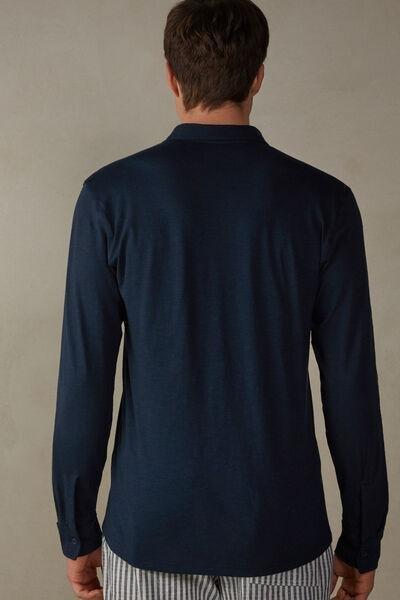 Intimissimi UOMO - Blue Long-Sleeved Slub Cotton Shirt