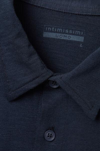 Intimissimi UOMO - Blue Long-Sleeved Slub Cotton Shirt