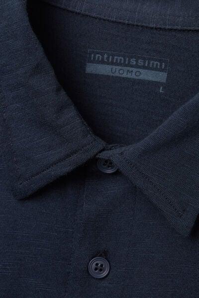 Blue Long-Sleeved Slub Cotton Shirt, Midnight Blue, large image number 4