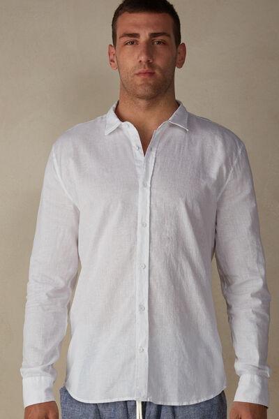 White Linen And Cotton Shirt, , large image number 0