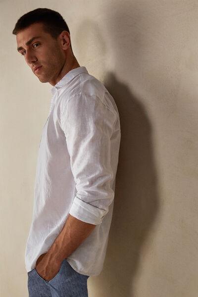 White Linen And Cotton Shirt, , large image number 1