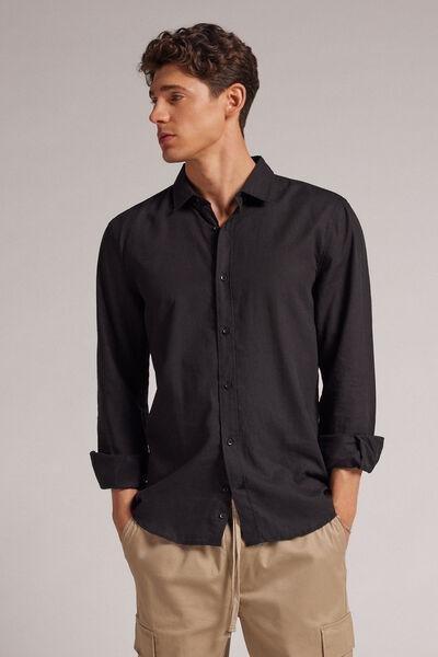 Black Linen Shirt, , large image number 1