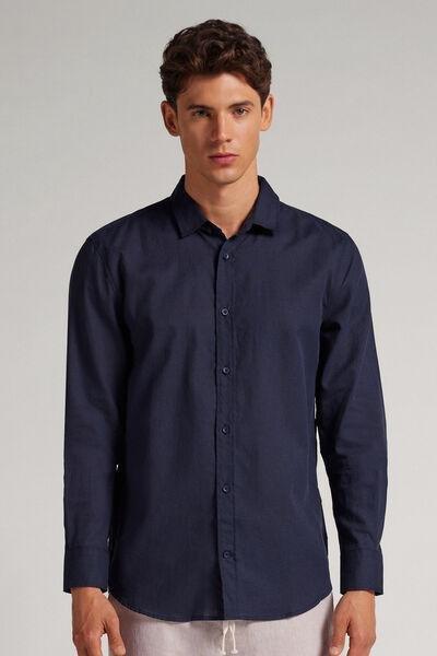 Blue Oceano Linen Cotton Shirt, , large image number 0