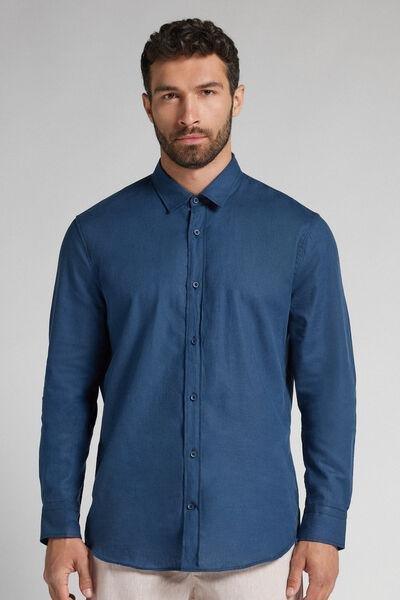 Blue Linen And Cotton Shirt, , medium