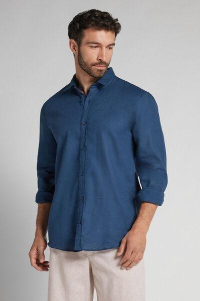 Blue Linen And Cotton Shirt, , large image number 1