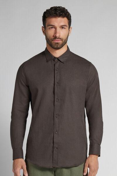 Brown Linen And Cotton Shirt, , medium