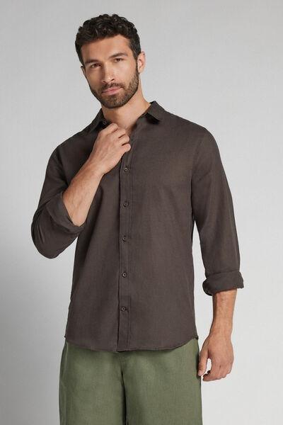 Brown Linen And Cotton Shirt, , large image number 1