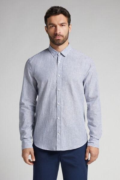 Blue Linen And Cotton Shirt, , medium