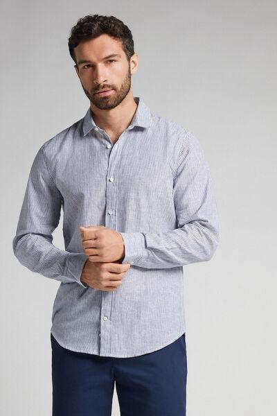 Blue Linen And Cotton Shirt, , large image number 1