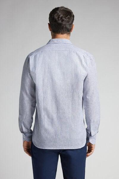 Blue Linen And Cotton Shirt, B601_904J, large image number 3