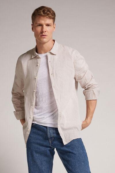Ecru Linen And Cotton Shirt, , large image number 1