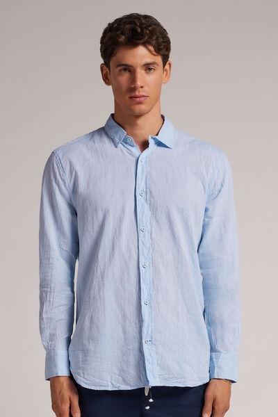 Blue Linen And Cotton Shirt, , medium