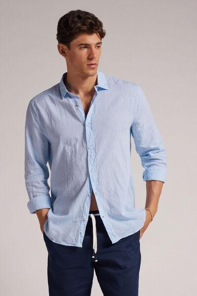 Blue Linen And Cotton Shirt, , large image number 1