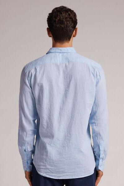 Blue Linen And Cotton Shirt, , large image number 3