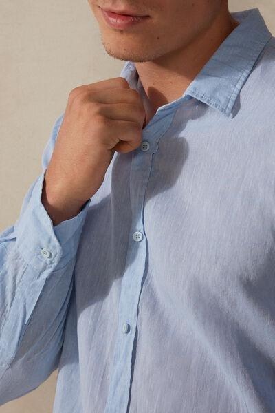 Blue Linen And Cotton Shirt, B601_979I, large image number 5