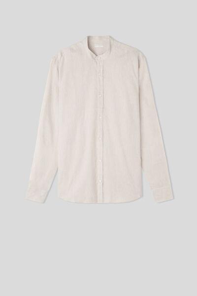 Natural - 917I - White Linen Linen and Cotton Mandarin-Collar Shirt, , large image number 2