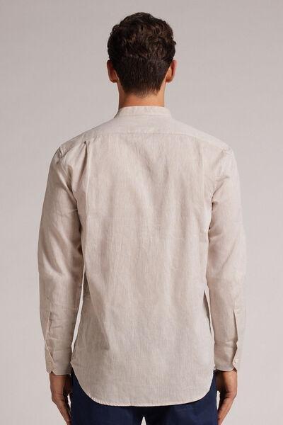 Natural - 917I - White Linen Linen and Cotton Mandarin-Collar Shirt, , large image number 3