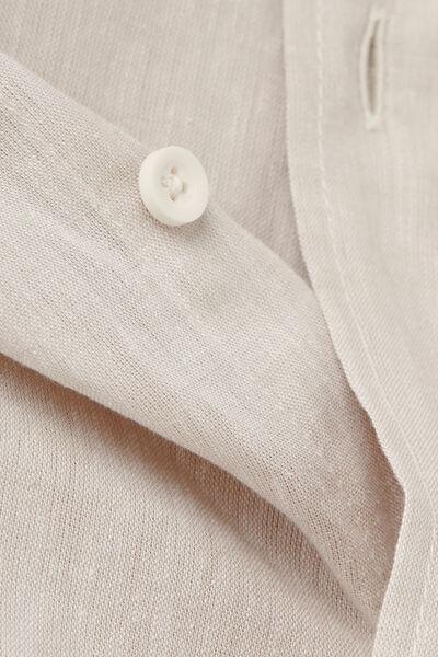 Natural - 917I - White Linen Linen and Cotton Mandarin-Collar Shirt, , large image number 4