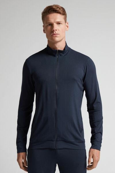 Blue Silk Modal Zip-Up Sweatshirt, , medium