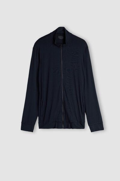 Blue Silk Modal Zip-Up Sweatshirt, , large image number 2