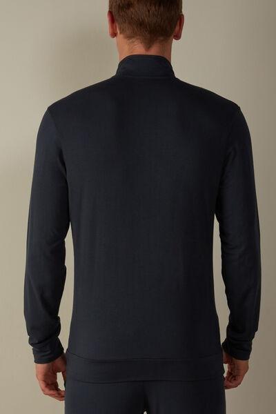 Blue Silk Modal Zip-Up Sweatshirt, , large image number 3