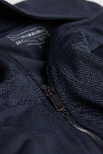 Blue Silk Modal Zip-Up Sweatshirt, , large image number 4