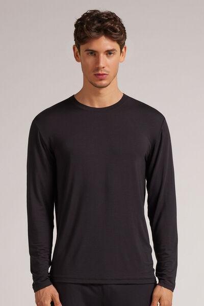 Black Soft Silk Long-Sleeved Top, , large image number 0